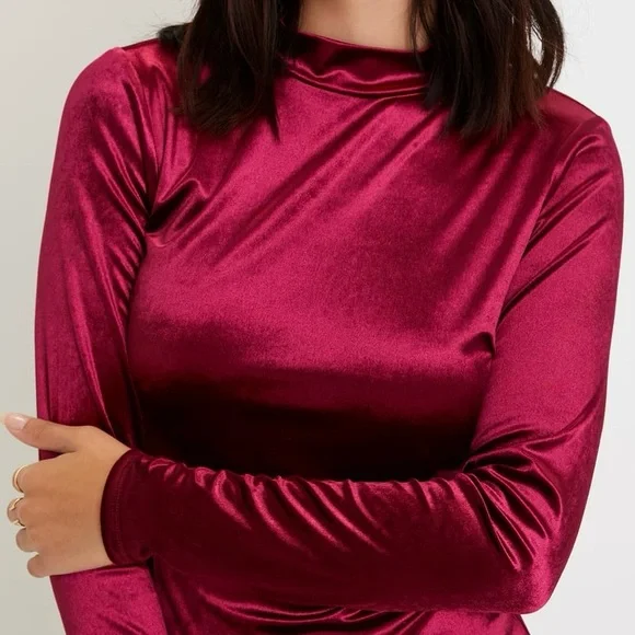 Lulus Flawless Charm Velvet Mock Neck Tiered Long Sleeve Mini Dress Berry Pink - Picture 2 of 8